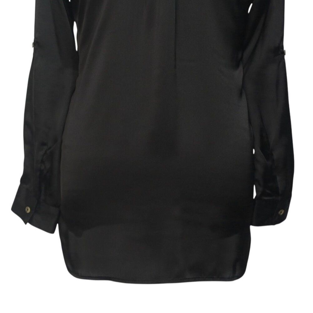 Womens Silky Satin Shirt Black Blouse Button Up Casual Dressy Top Medium Work - Picture 7 of 7